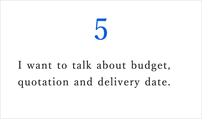 I want to talk about budget, quotation and delivery date.